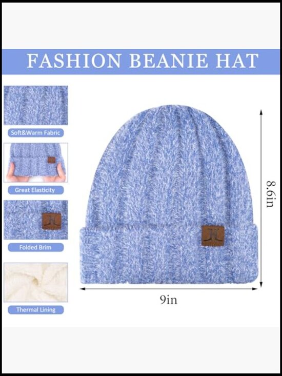 Winter Beanie Hat Touchscreen Gloves Long Scarf Set Fleece Lined main image 5